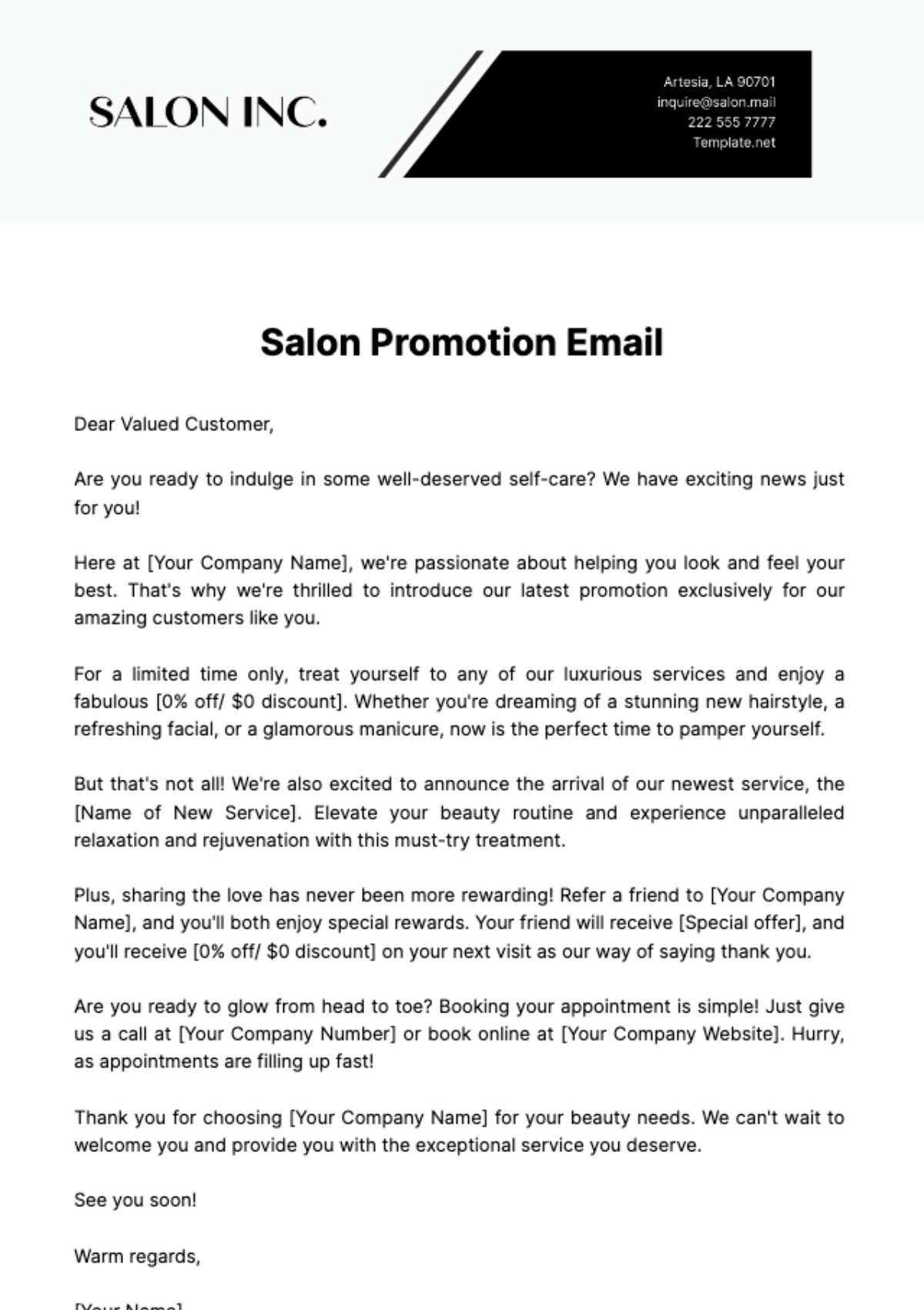 Free Salon Promotion Email Template