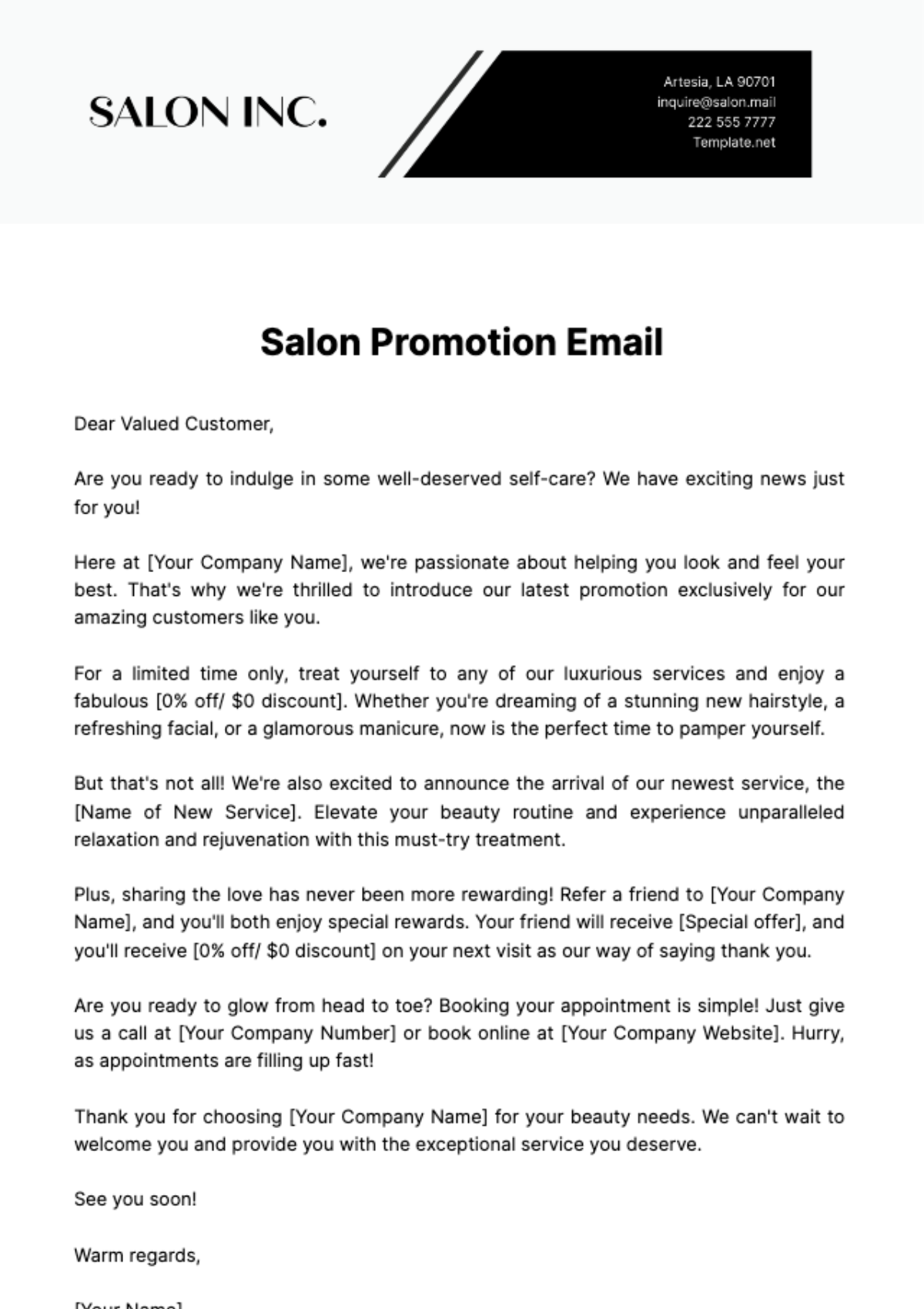 Salon Promotion Email Template - Edit Online & Download