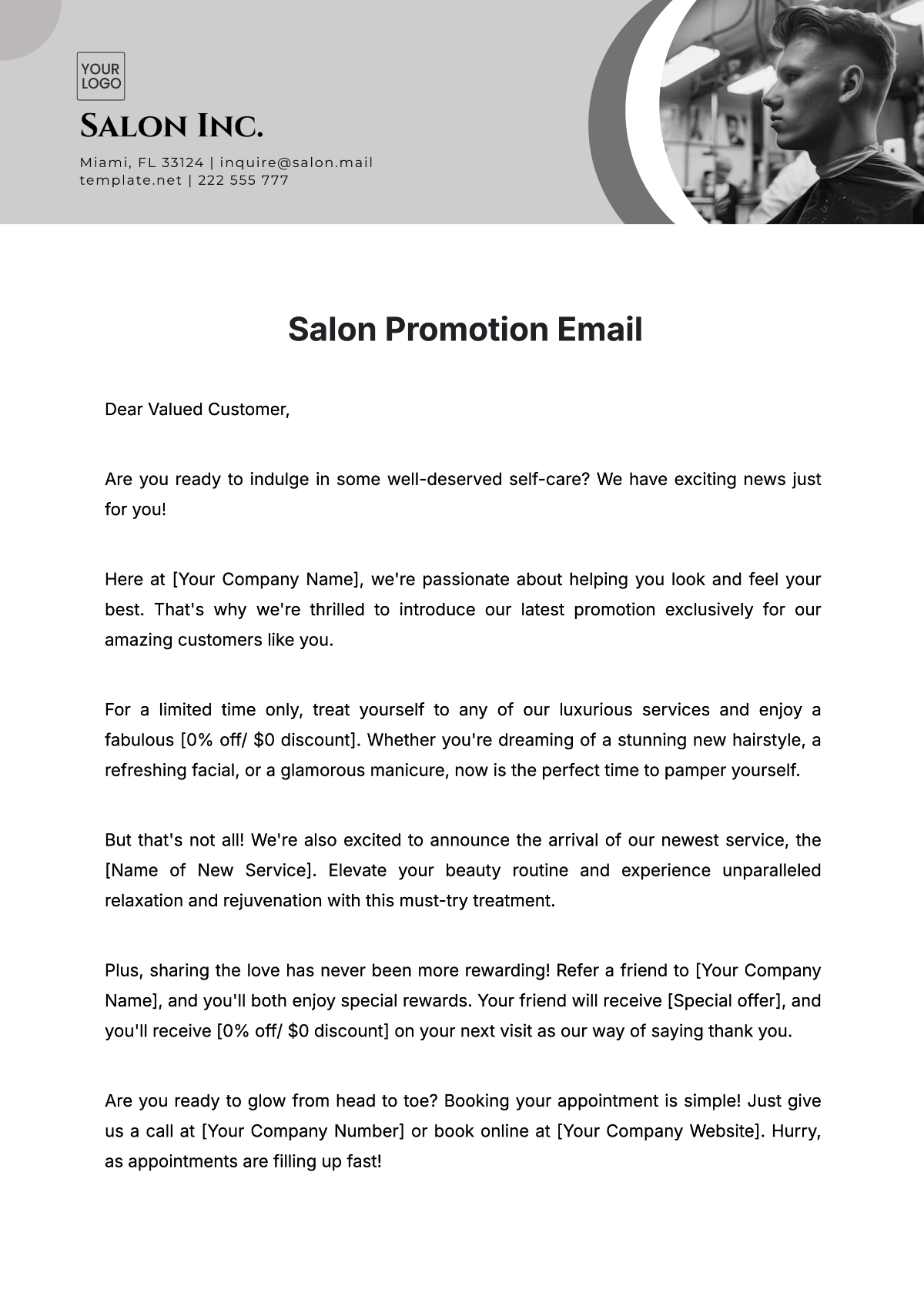 Free Salon Promotion Email Template