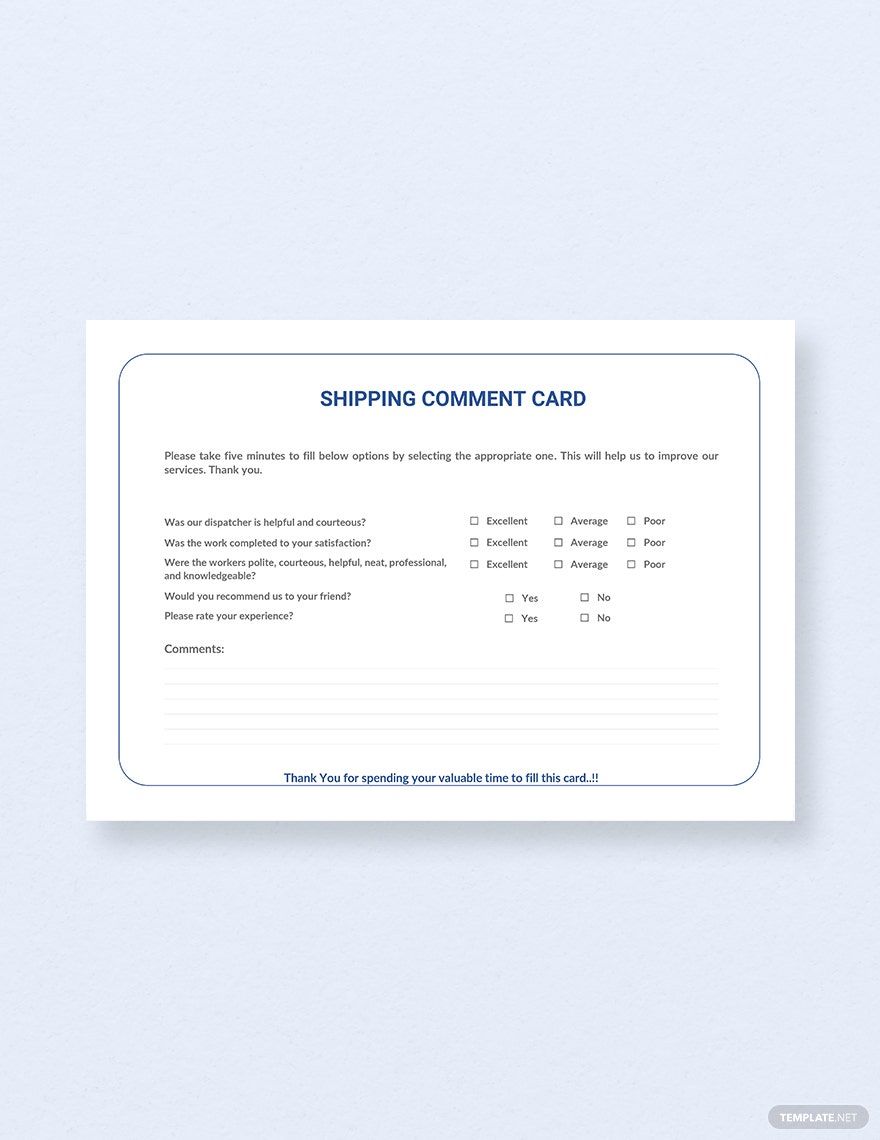 Free Shipping Comment Card Template