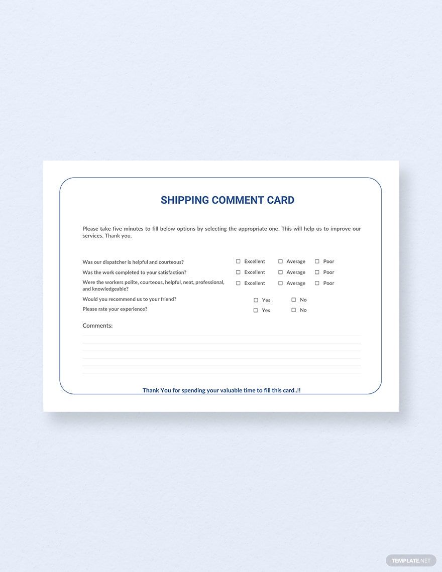 Hotel Comment Card Template Google Docs, Word