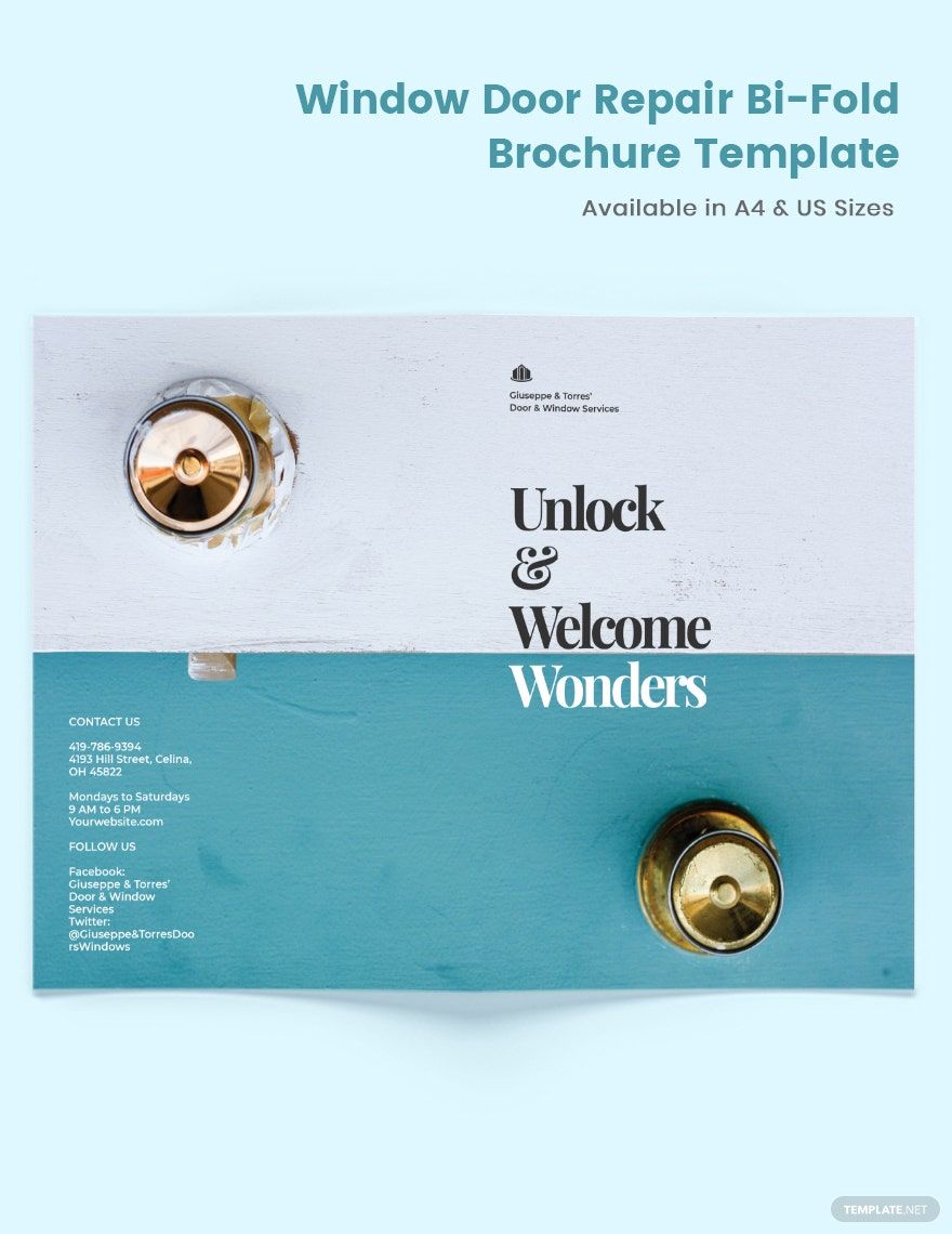 Window & Door Repair Bi-Fold Brochure Template in Word, Google Docs, PSD, Apple Pages, Publisher