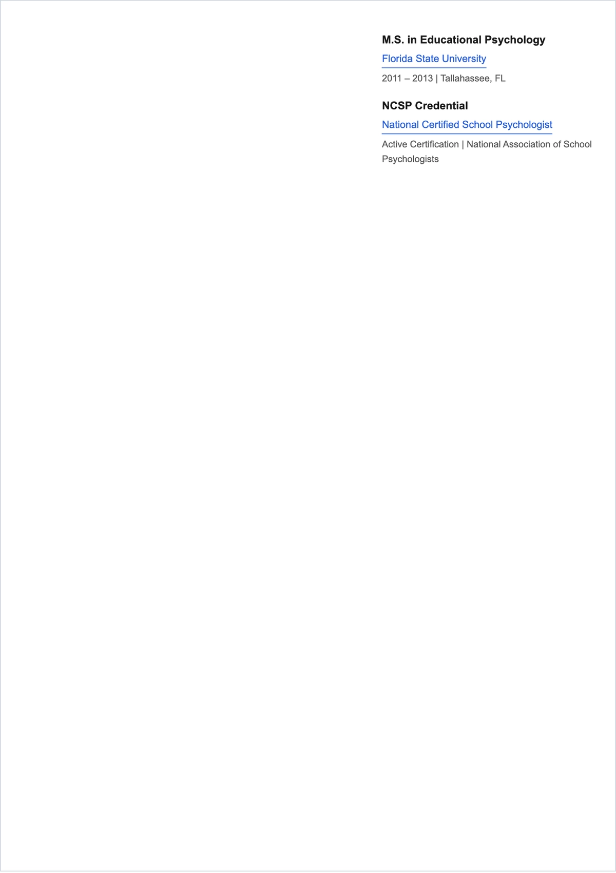 Free School Psychologist ATS CV Template, AI CV Builder