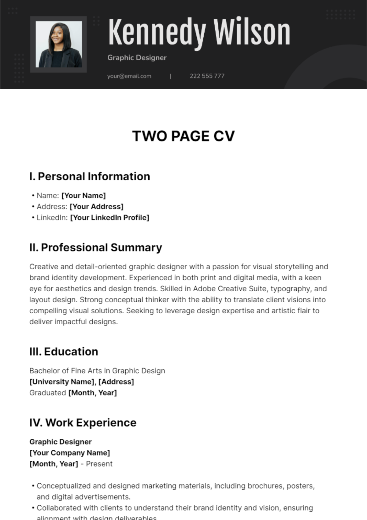 Two Page CV Template