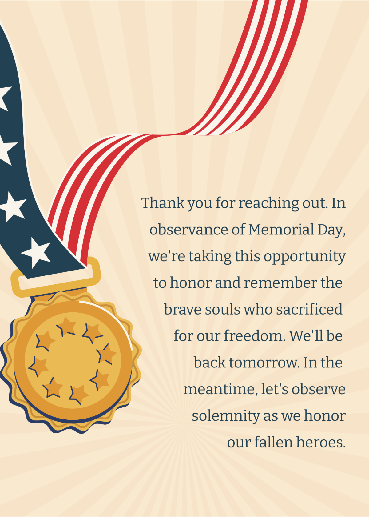 Free Memorial Day Auto Reply Message Template