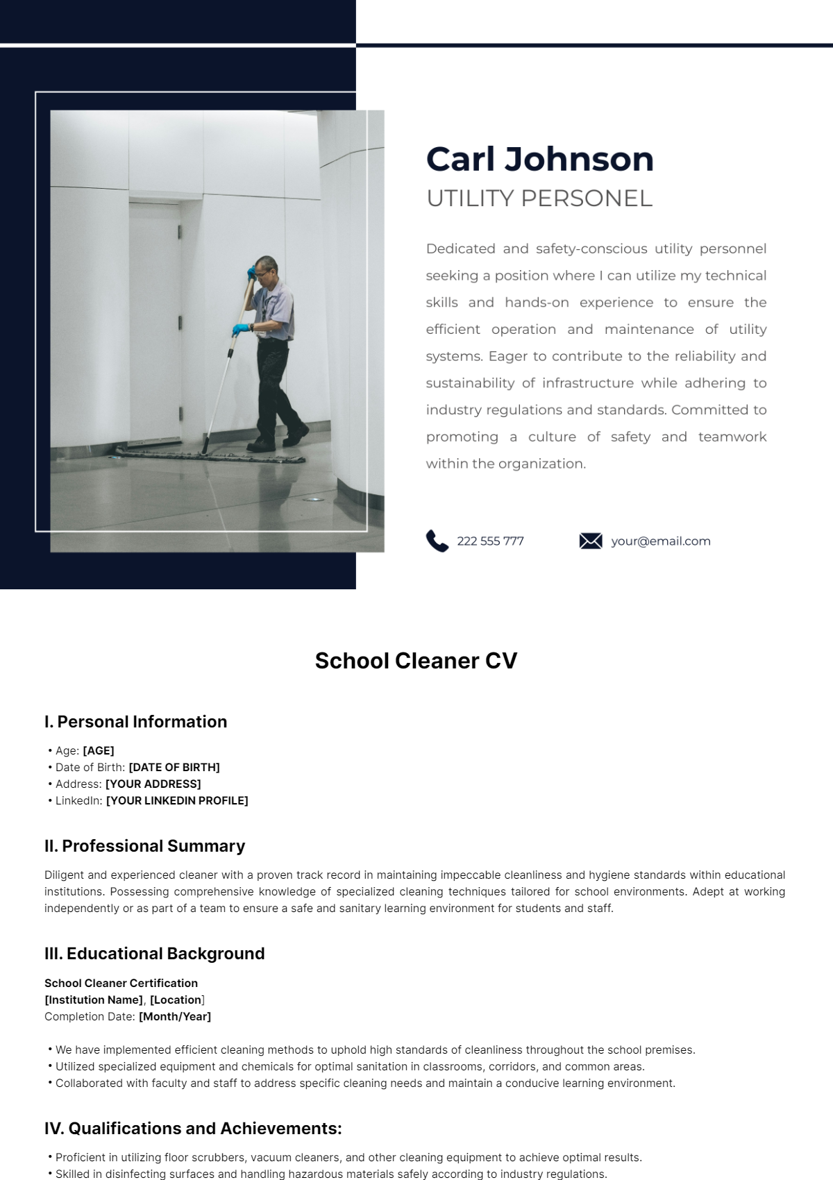 School Cleaner CV Template