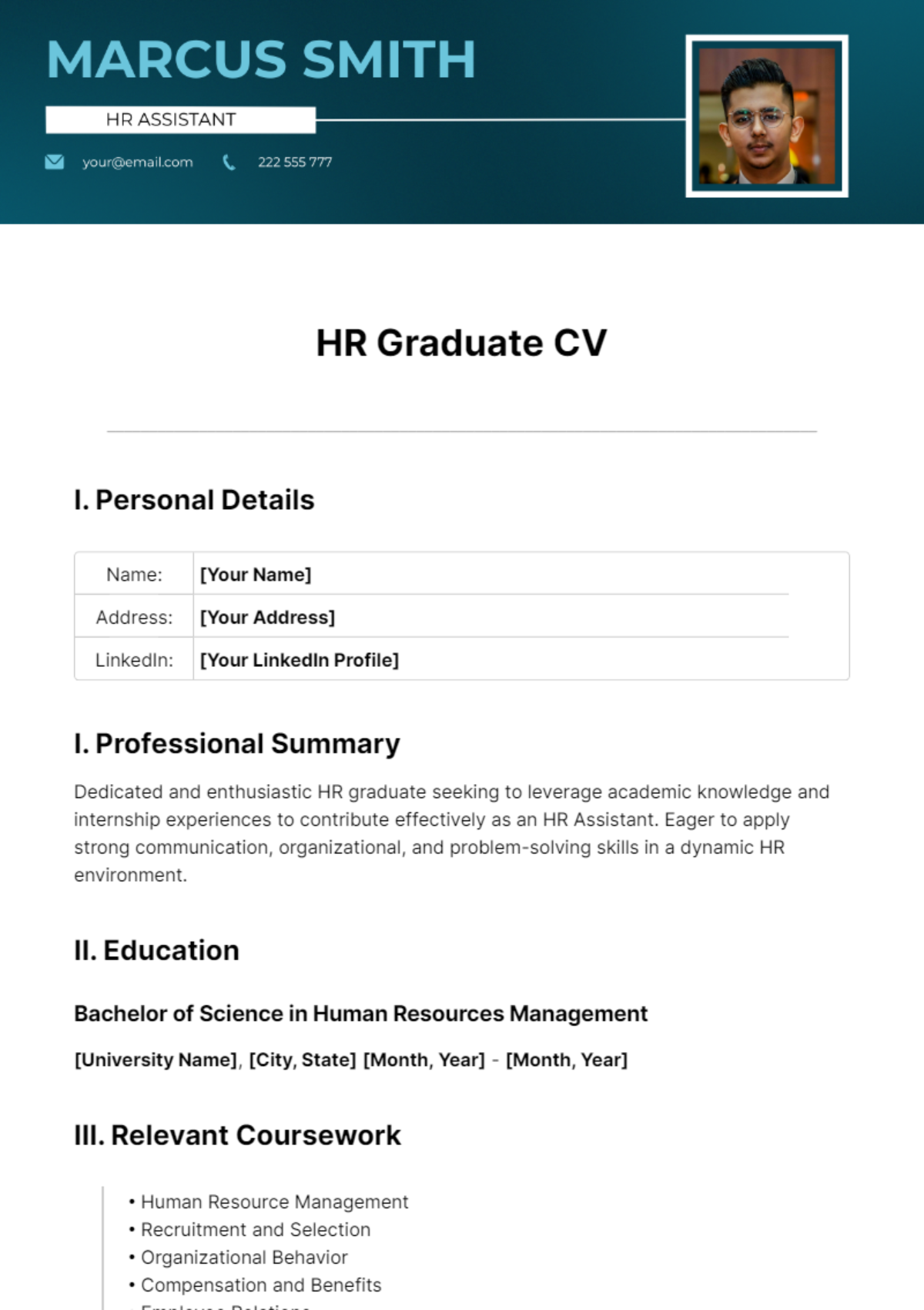 Free HR Graduate CV Template