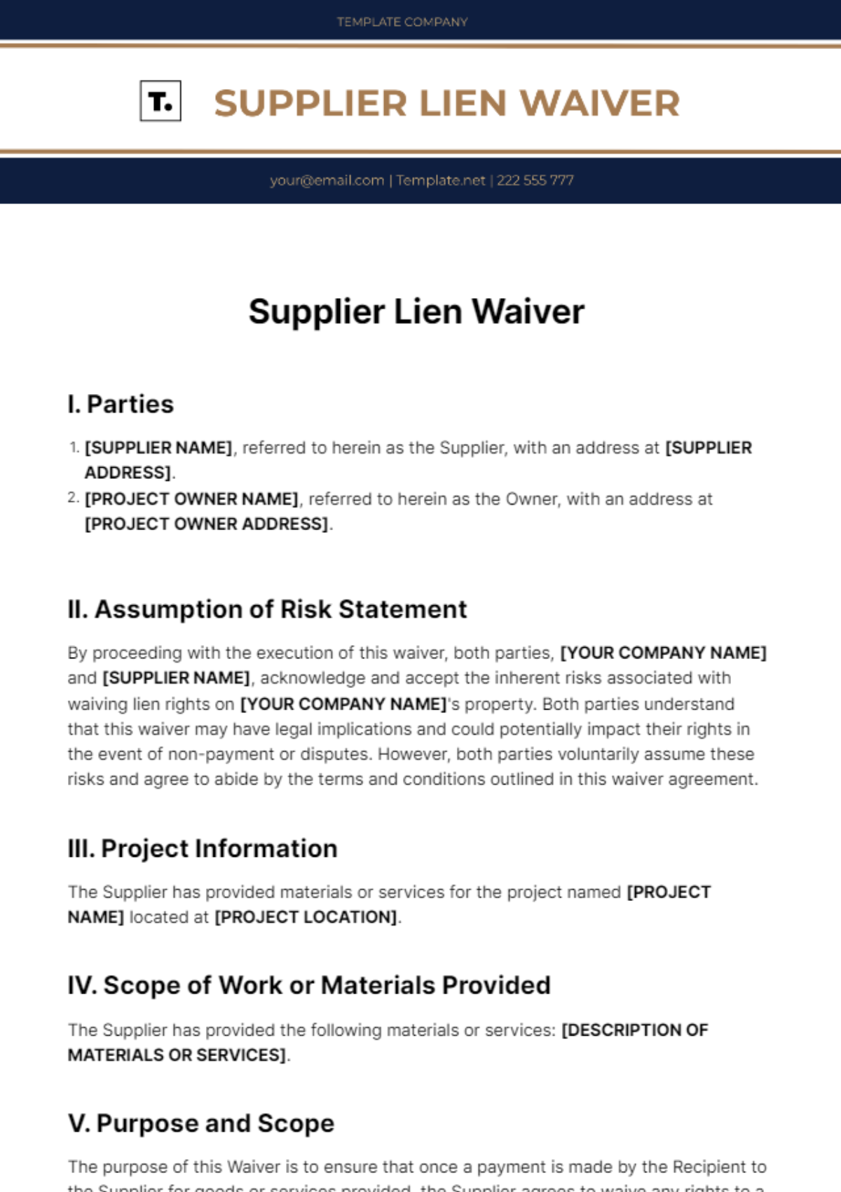 Free Supplier Lien Waiver Template