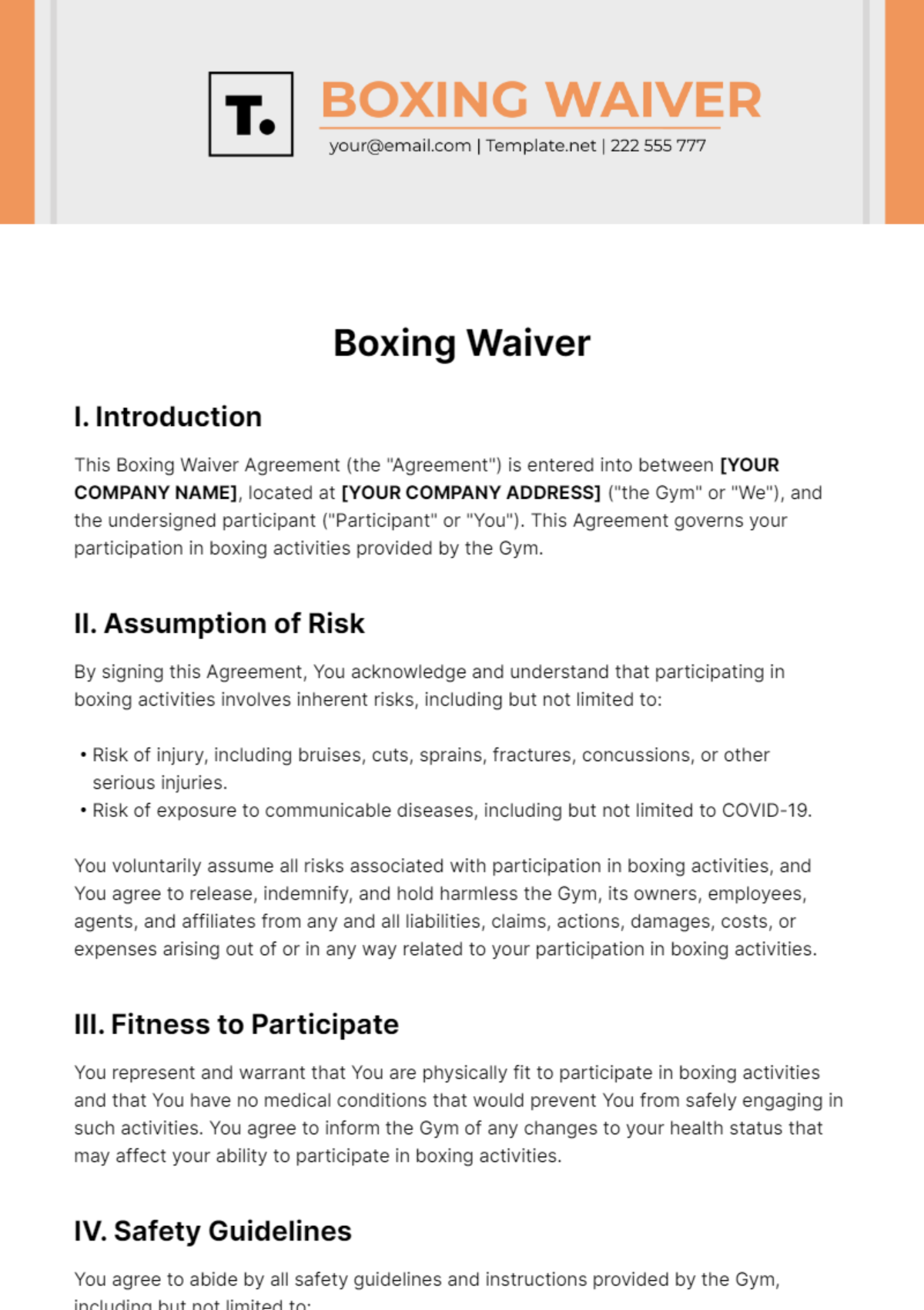 Free Boxing Waiver Template
