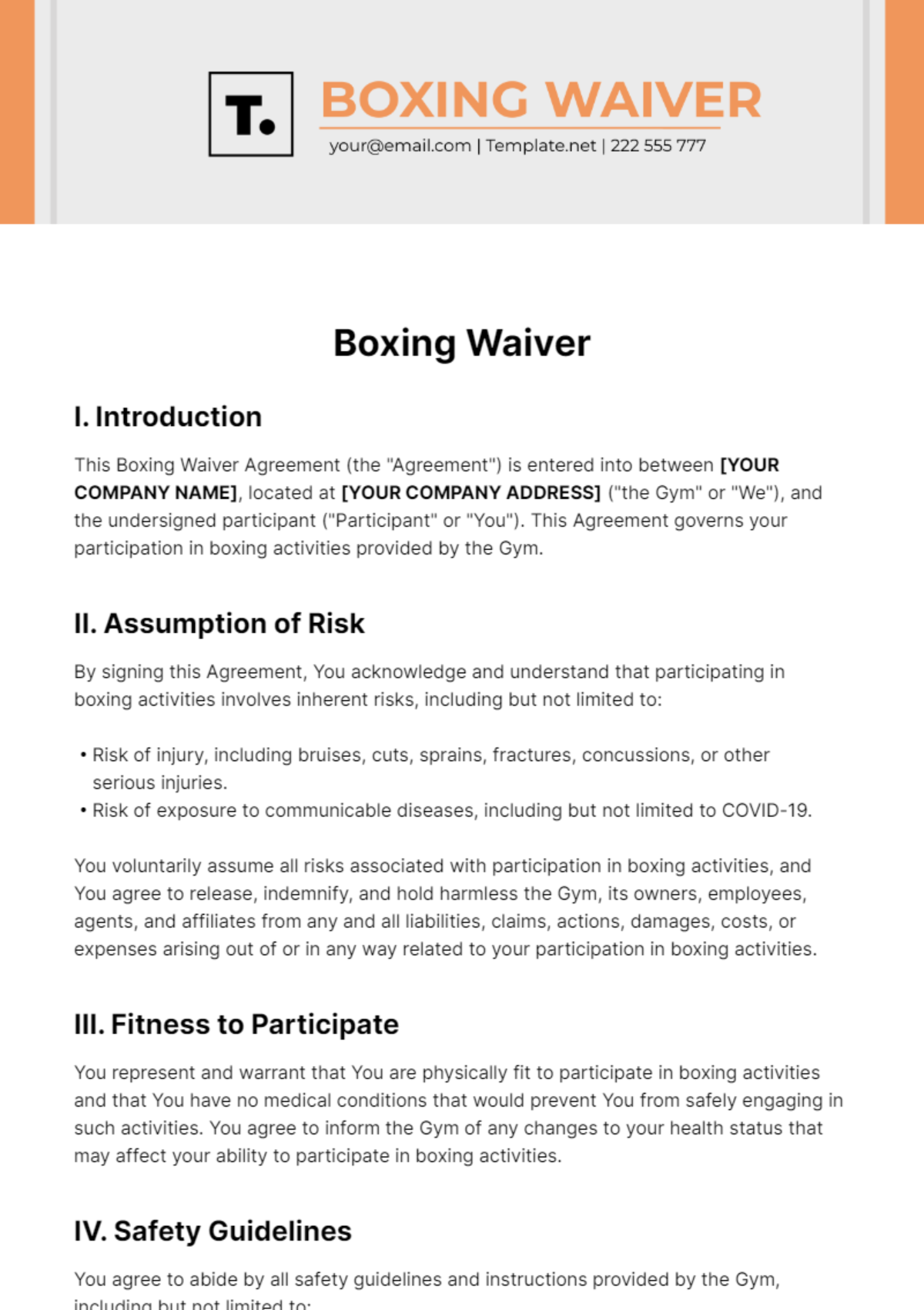 Boxing Waiver Template - Edit Online & Download