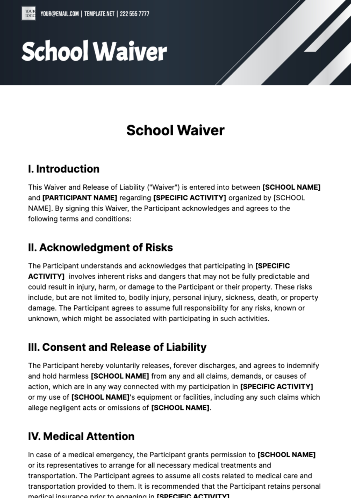 Free School Waiver Template