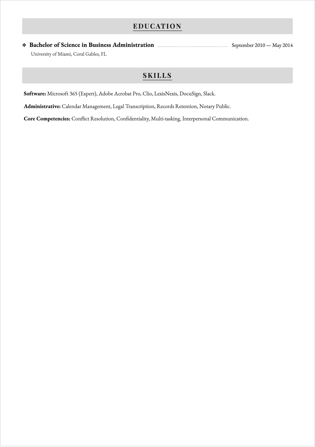 Free Office Assistant ATS CV Template, AI CV Builder