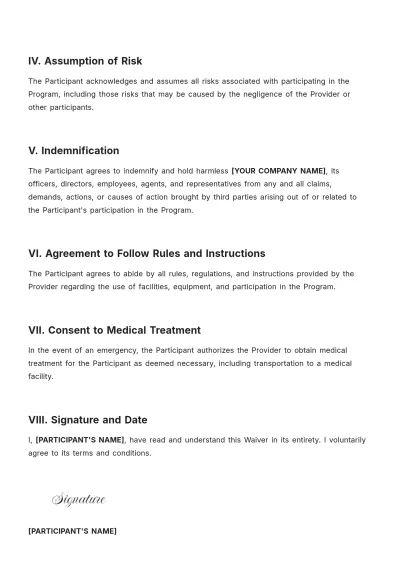 Free Swimming Pool Waiver Template to Edit Online