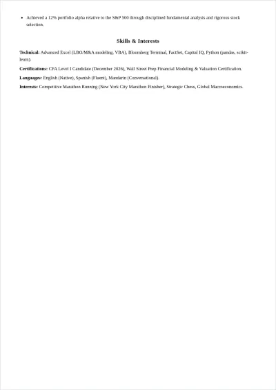 Free Investment Banking Graduate ATS CV Template, AI CV Builder