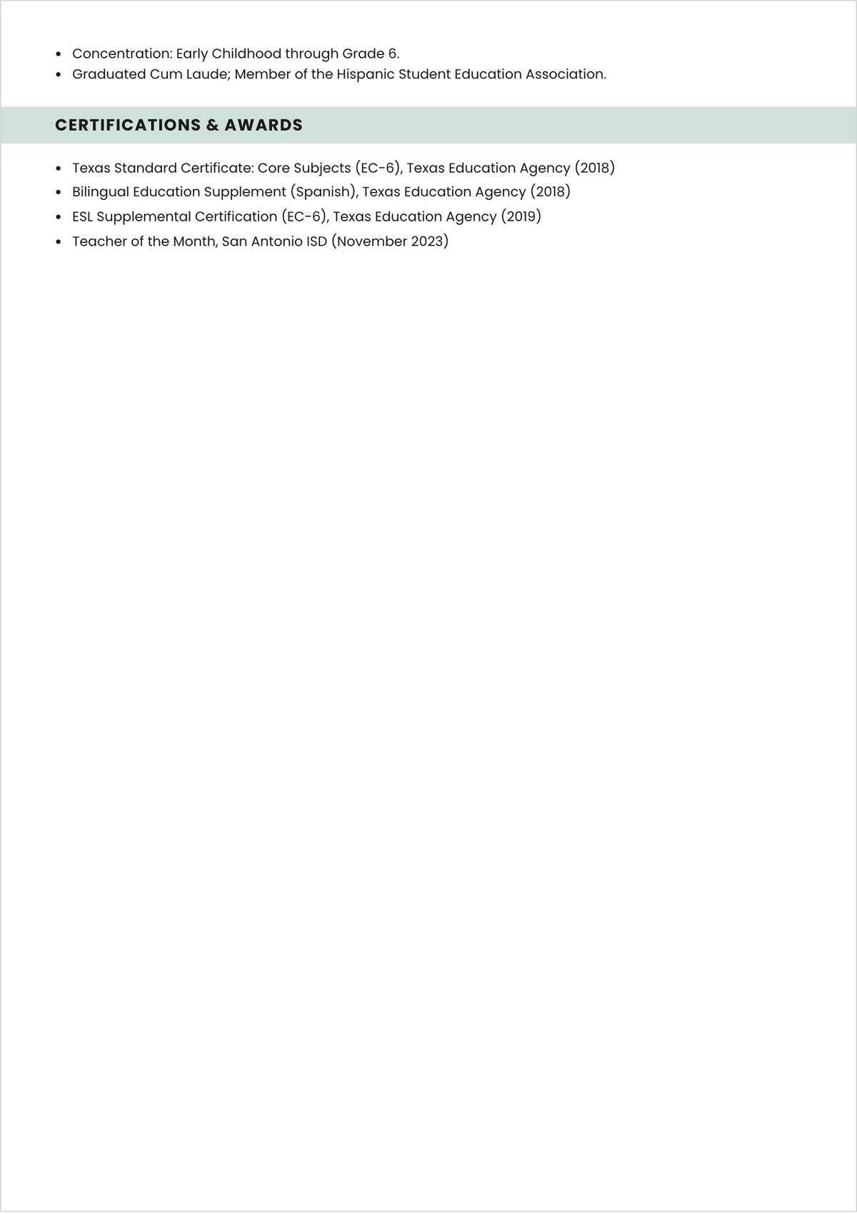 Free Elementary School ATS CV Template, AI CV Builder
