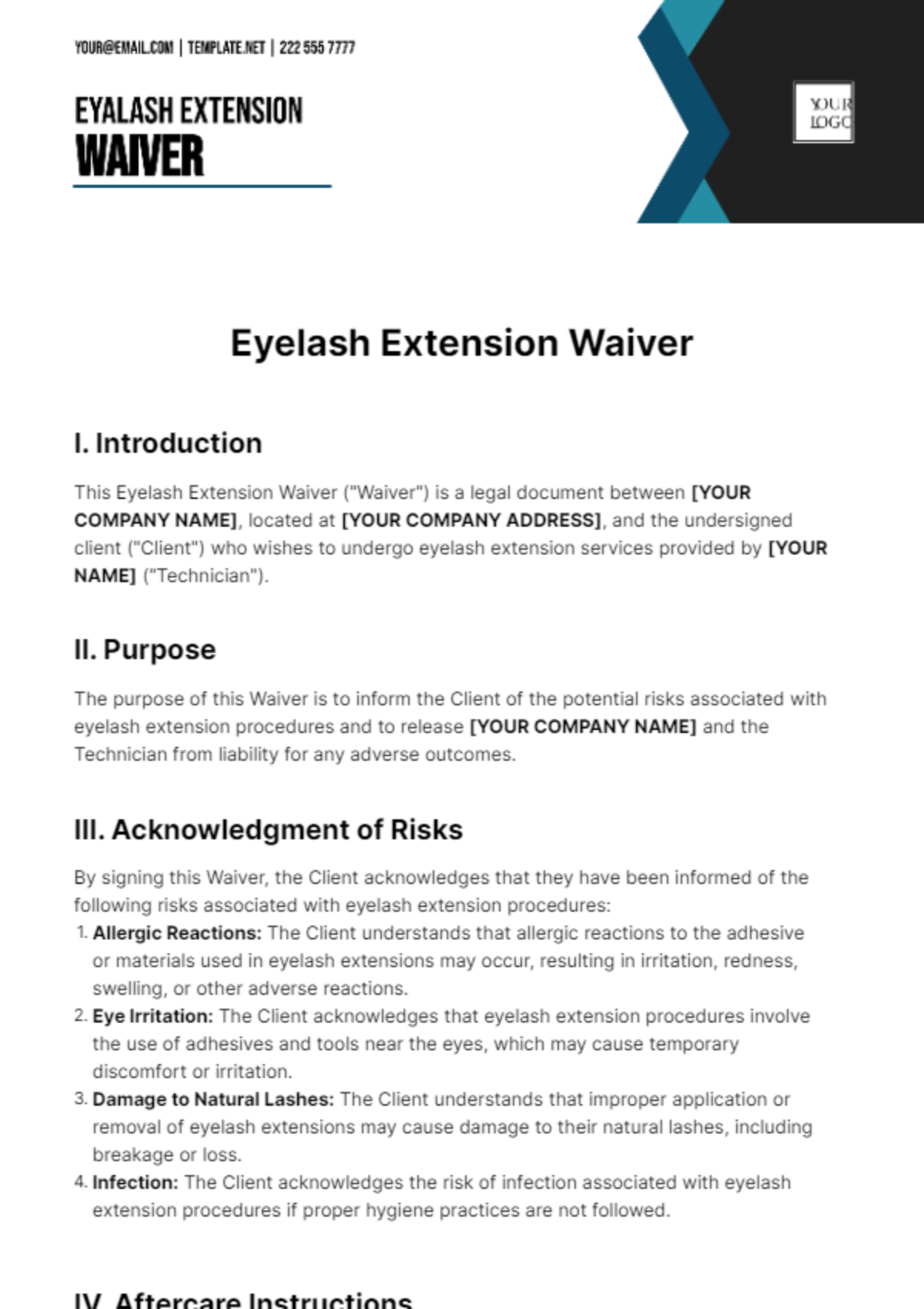 Free Eyelash Extension Waiver Template