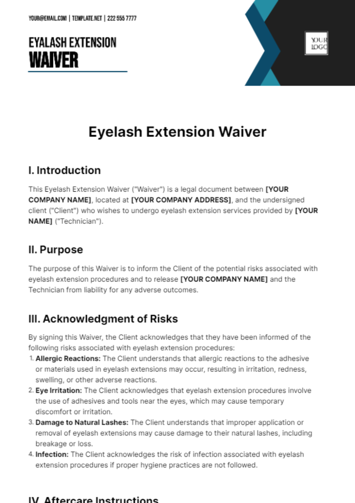 Eyelash Extension Waiver Template - Edit Online & Download