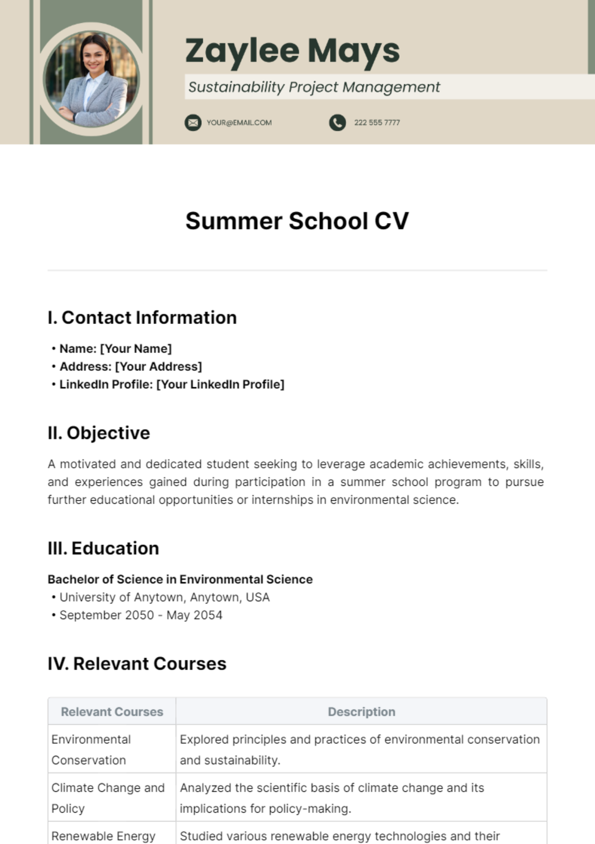 Summer School CV Template - Edit Online & Download