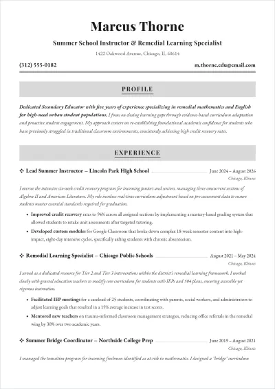 Free Summer School ATS CV Template, AI CV Builder