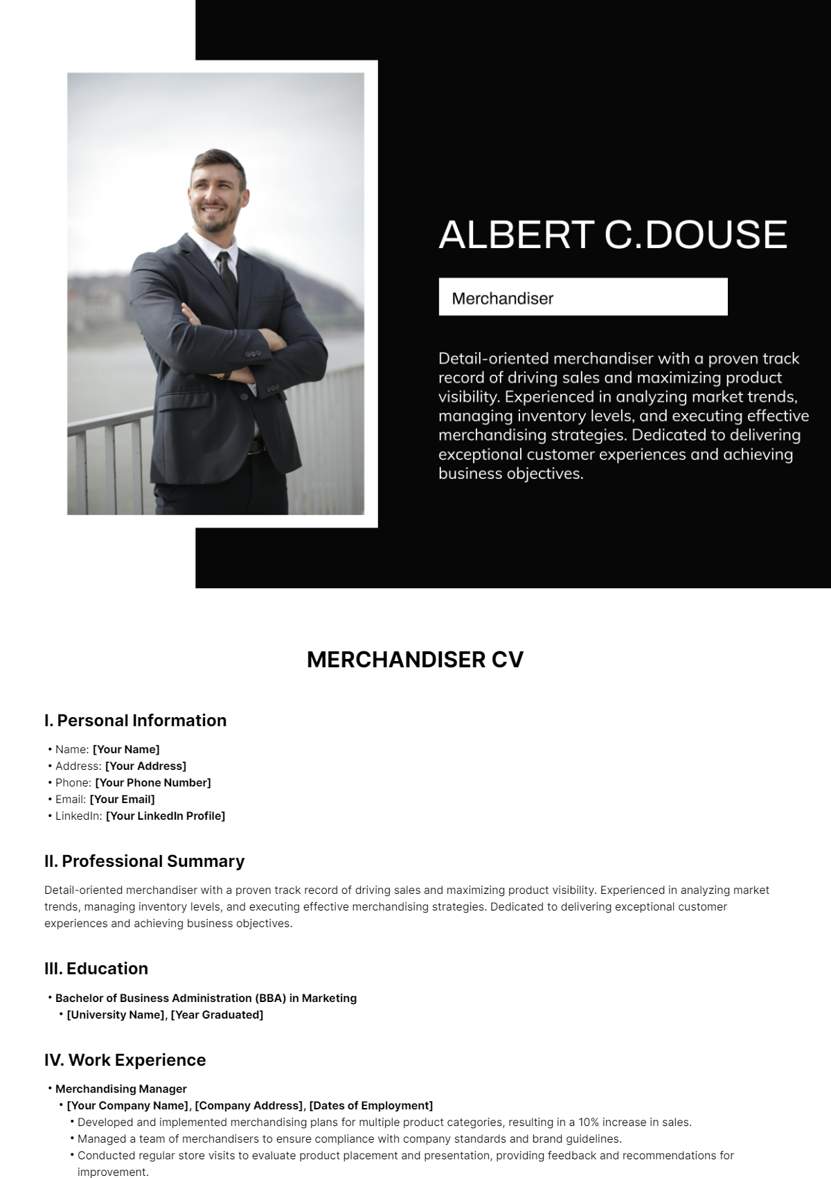 Merchandiser CV Template - Edit Online & Download