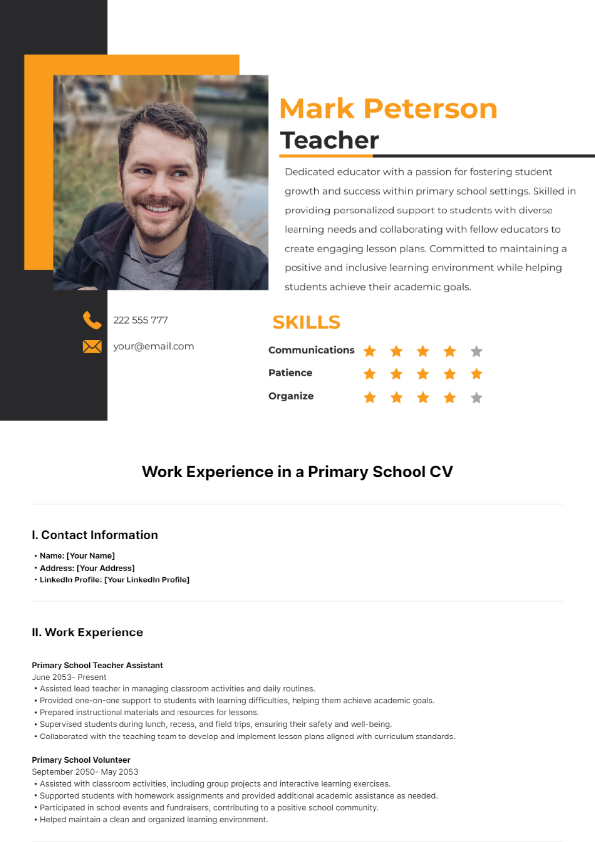 Work Experience in a Primary School CV Template