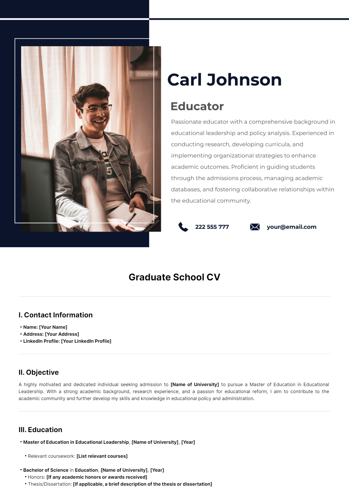 Graduate School CV Template - Edit Online & Download