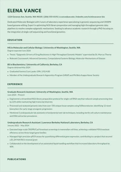 Free Graduate School ATS CV Template, AI CV Builder