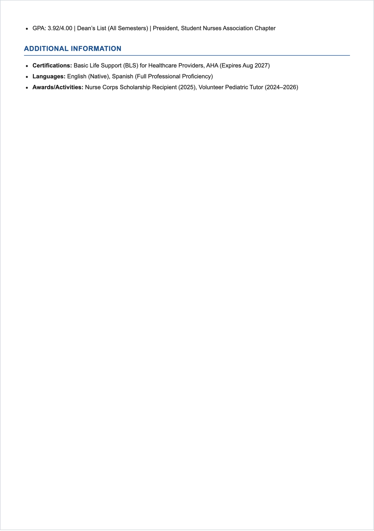 Free Nursing School ATS CV Template, AI CV Builder