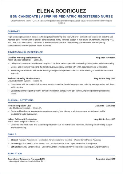 Free Nursing School ATS CV Template, AI CV Builder