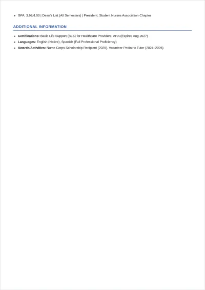 Free Nursing School ATS CV Template, AI CV Builder