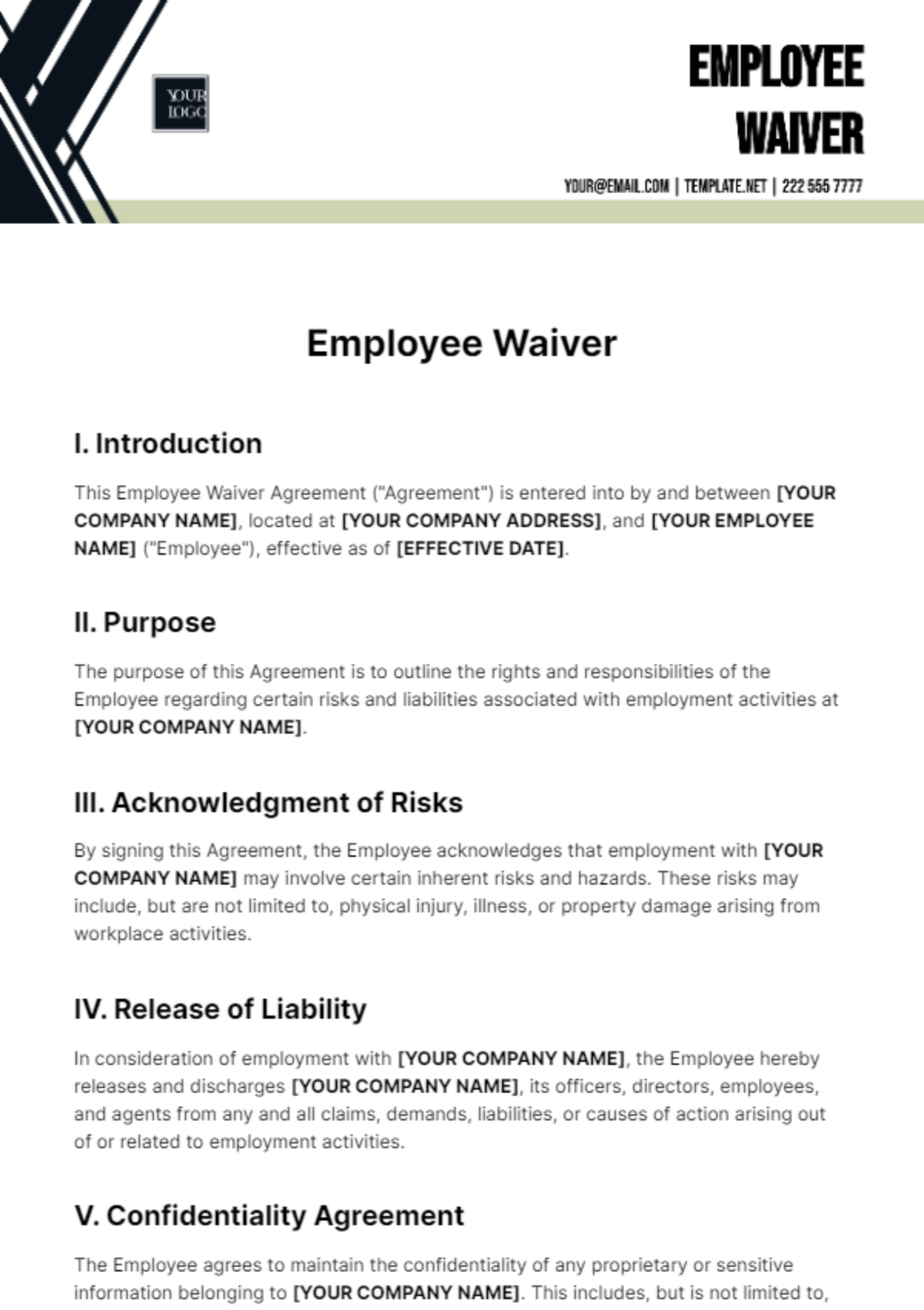 Free Employee Waiver Template