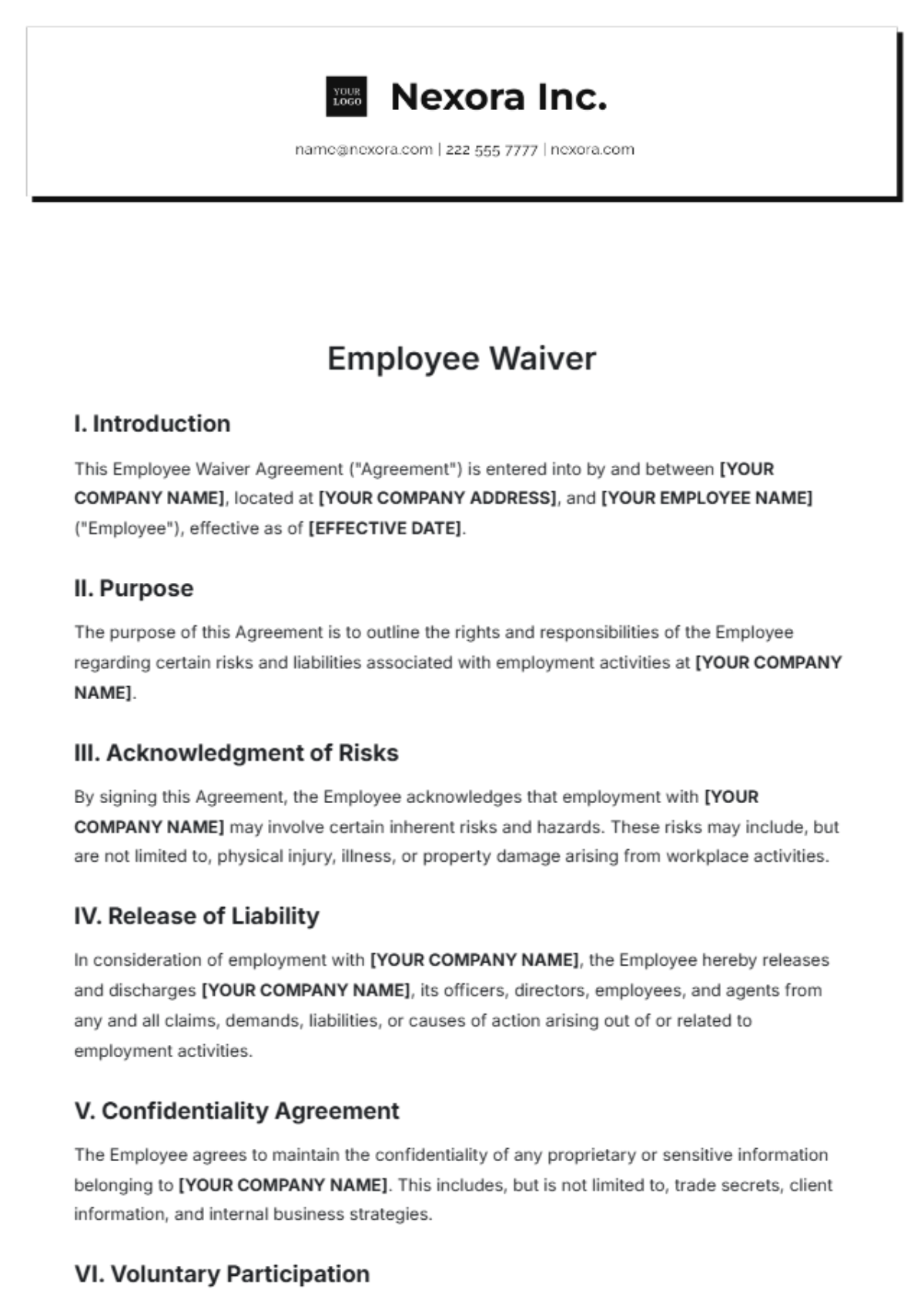 Employee Waiver Template - Edit Online & Download