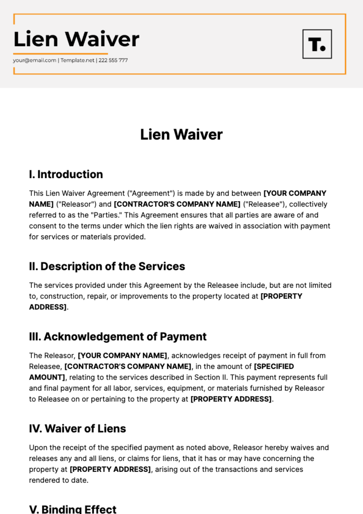 Free Lien Waiver Template
