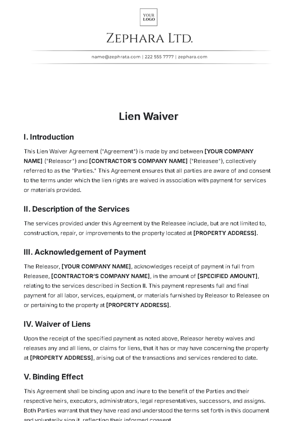 Lien Waiver Template - Edit Online & Download