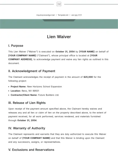 Free Lien Waiver Template to Edit Online