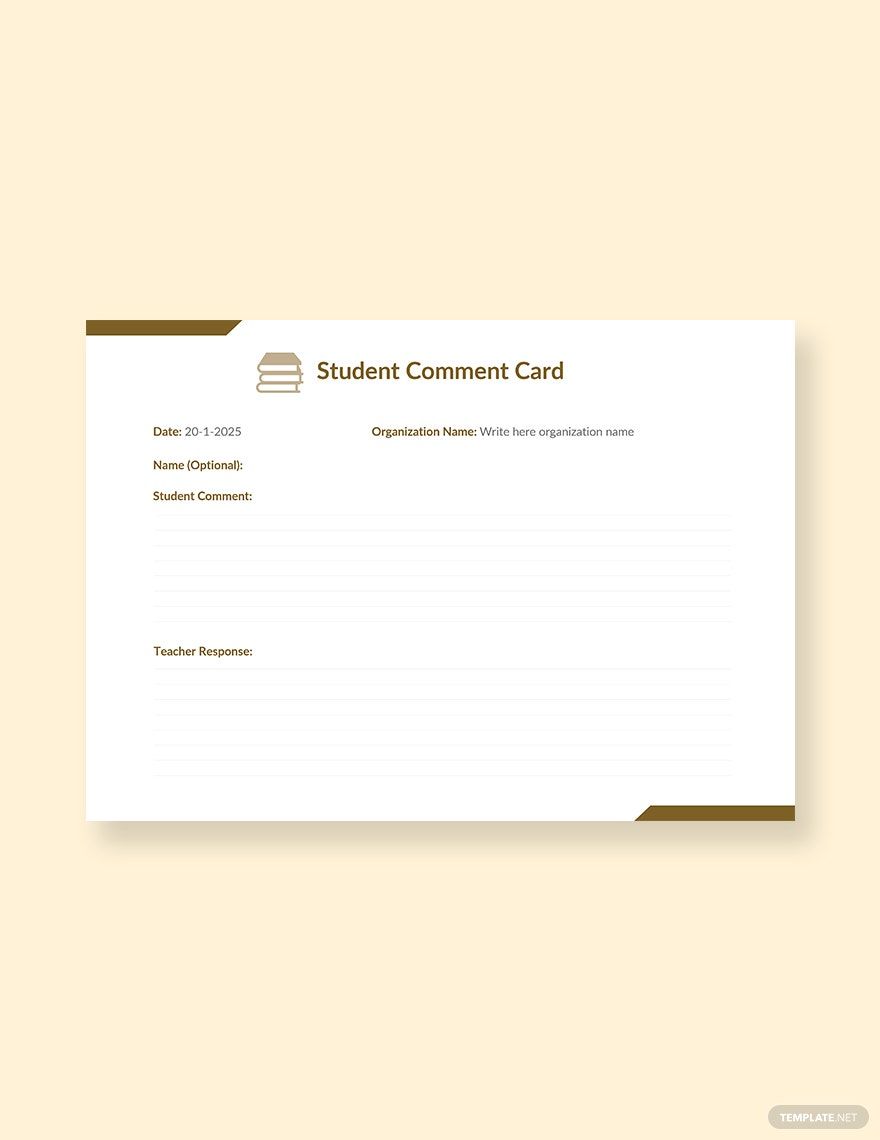 Student Comment Card Template