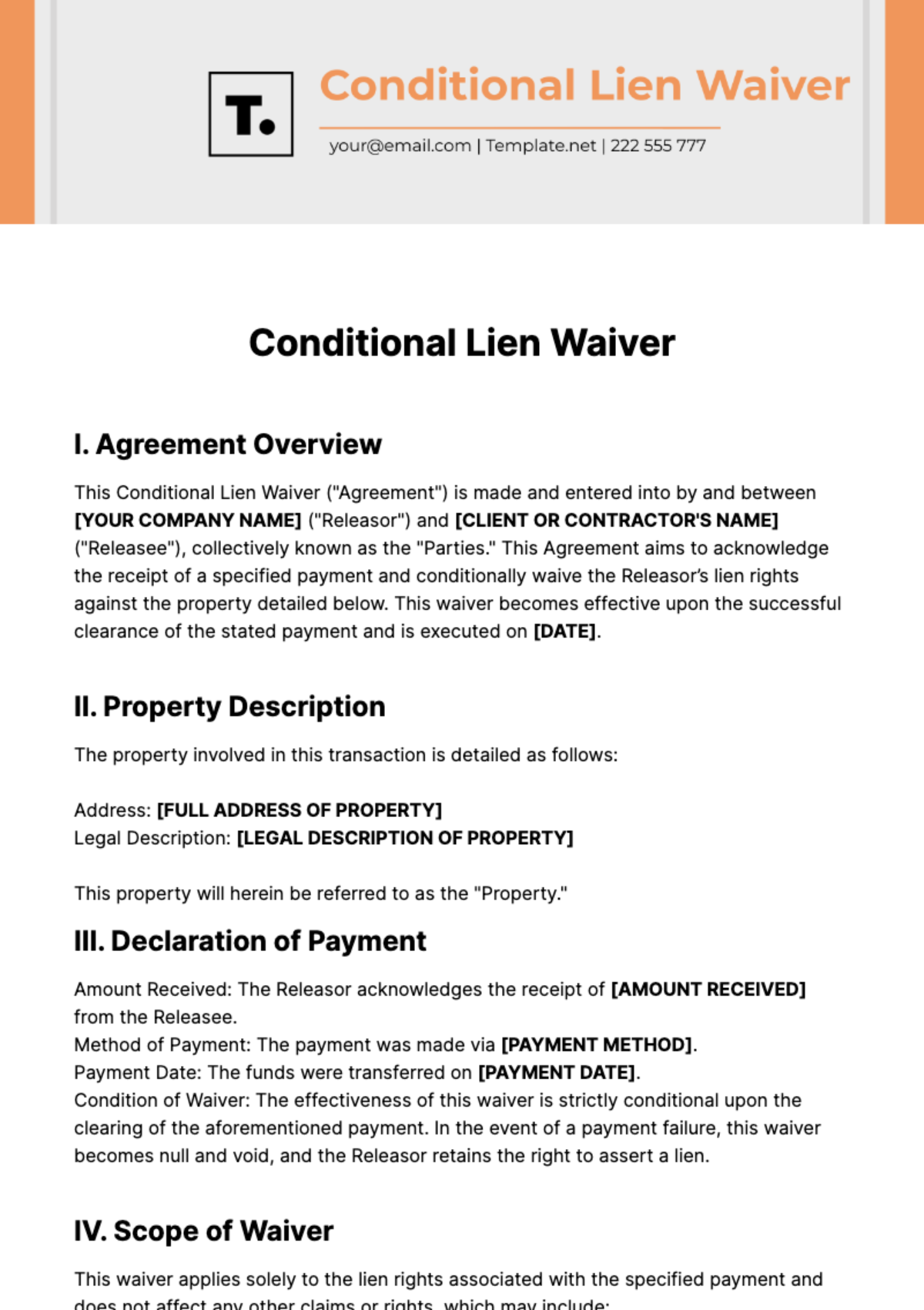Free Conditional Lien Waiver Template