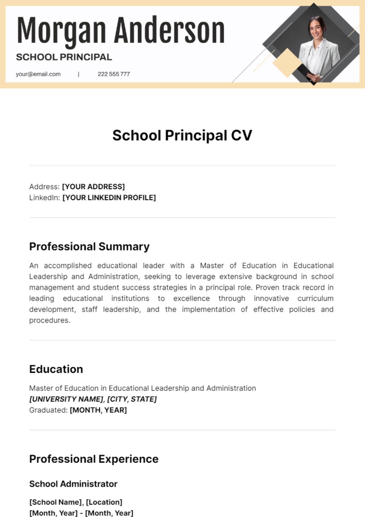 School Principal CV Template