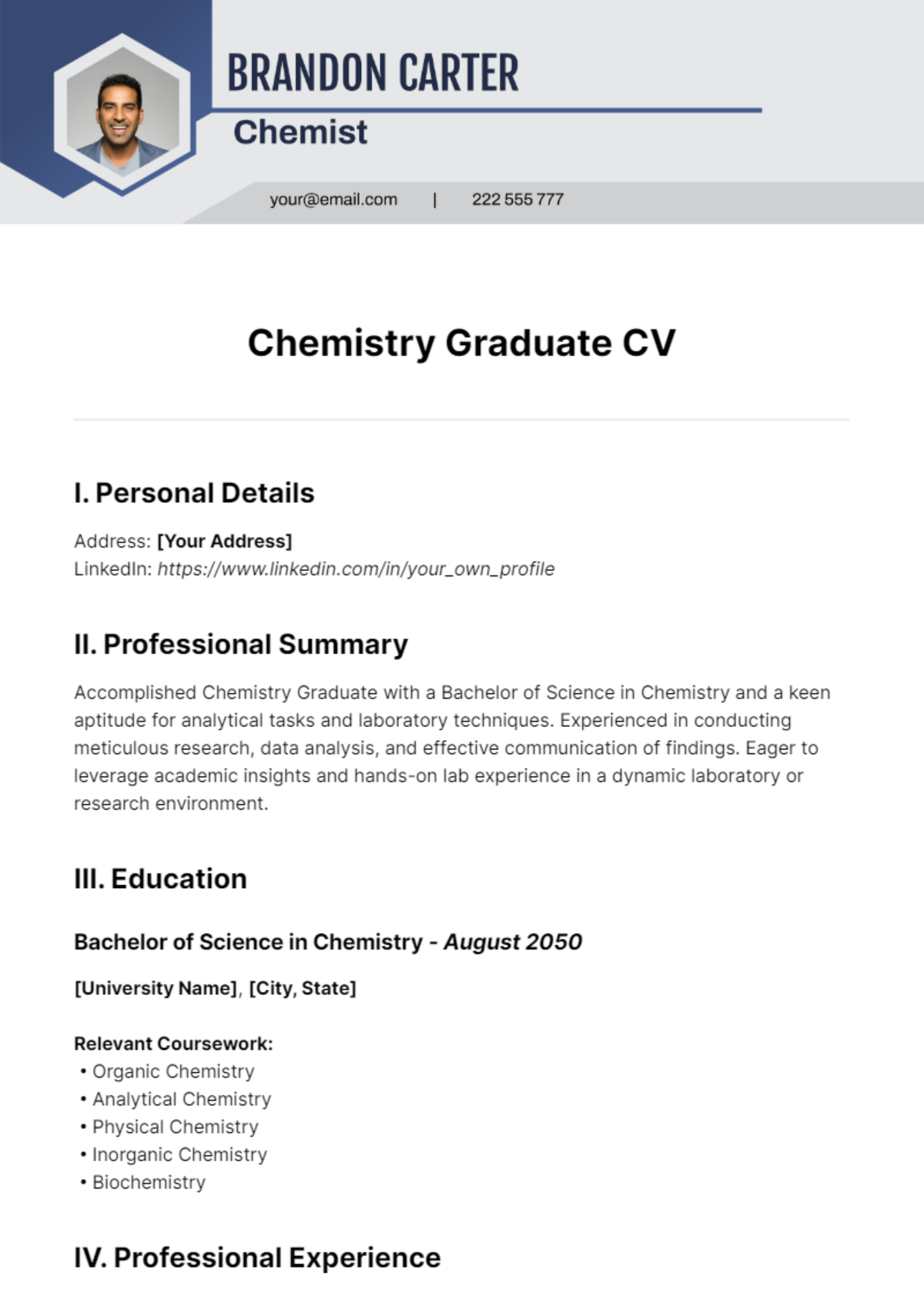 Chemistry Graduate CV Template - Edit Online & Download