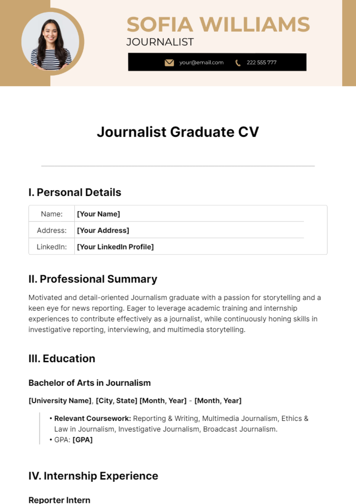 Journalist Graduate CV Template