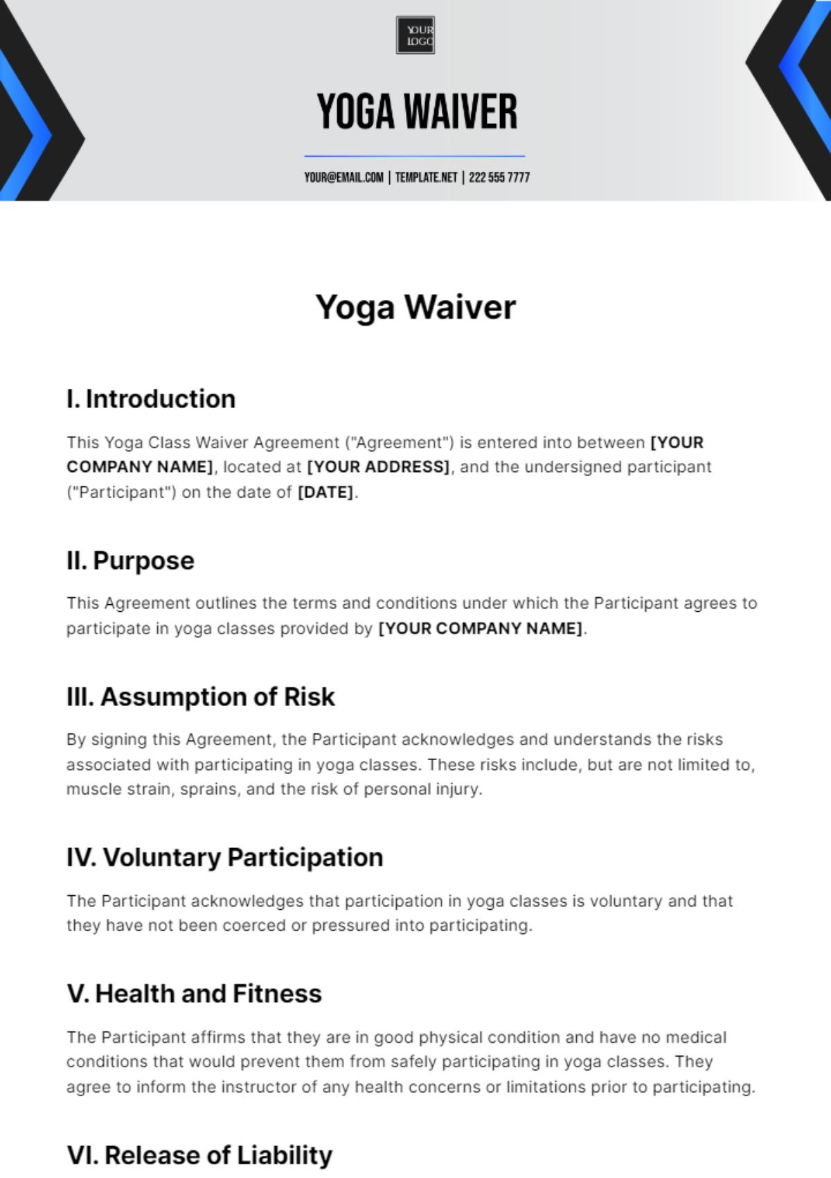 Free Yoga Waiver Template