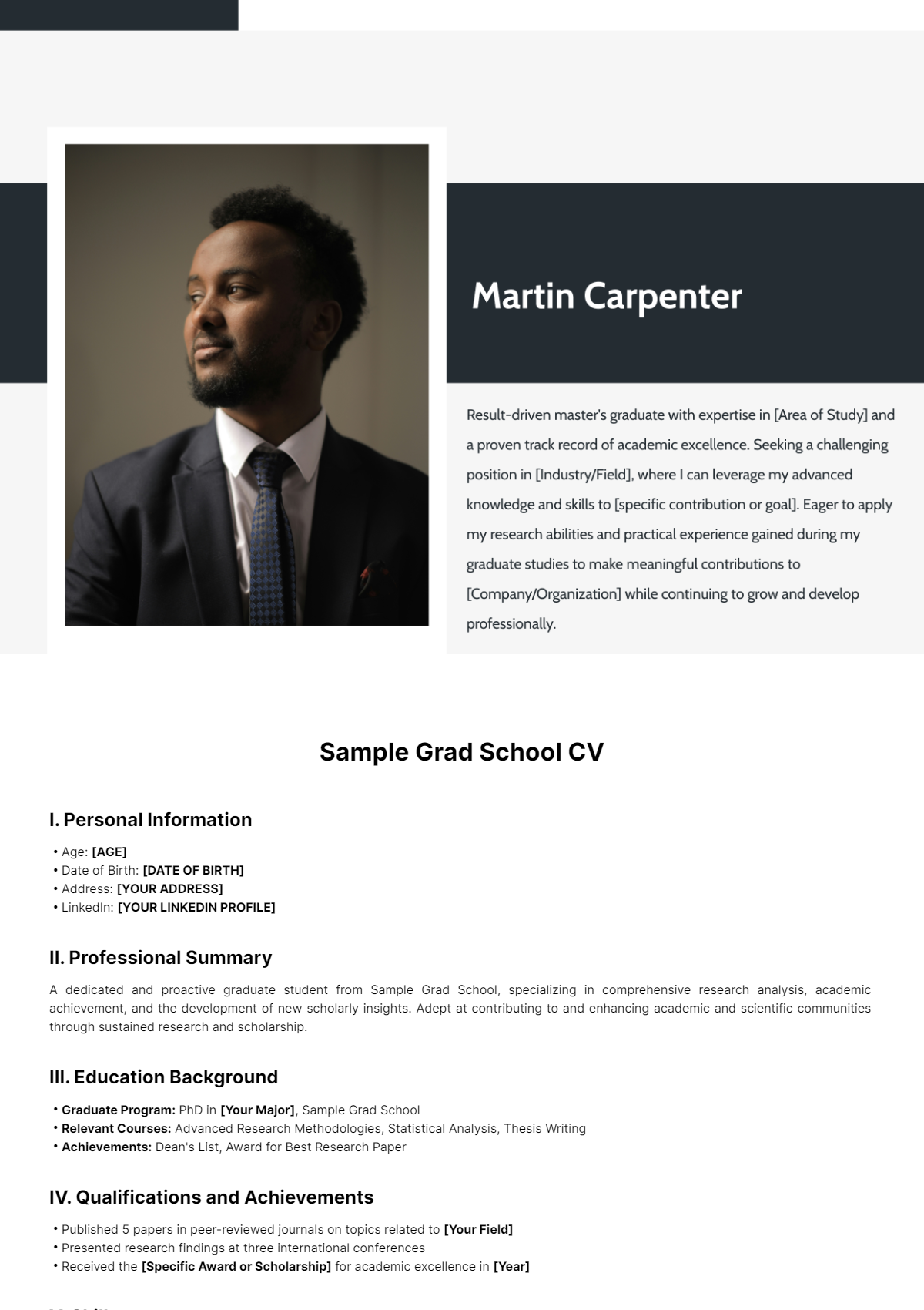 Sample Grad School CV Template - Edit Online & Download