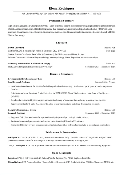 Free Sample Grad School ATS CV Template, AI CV Builder