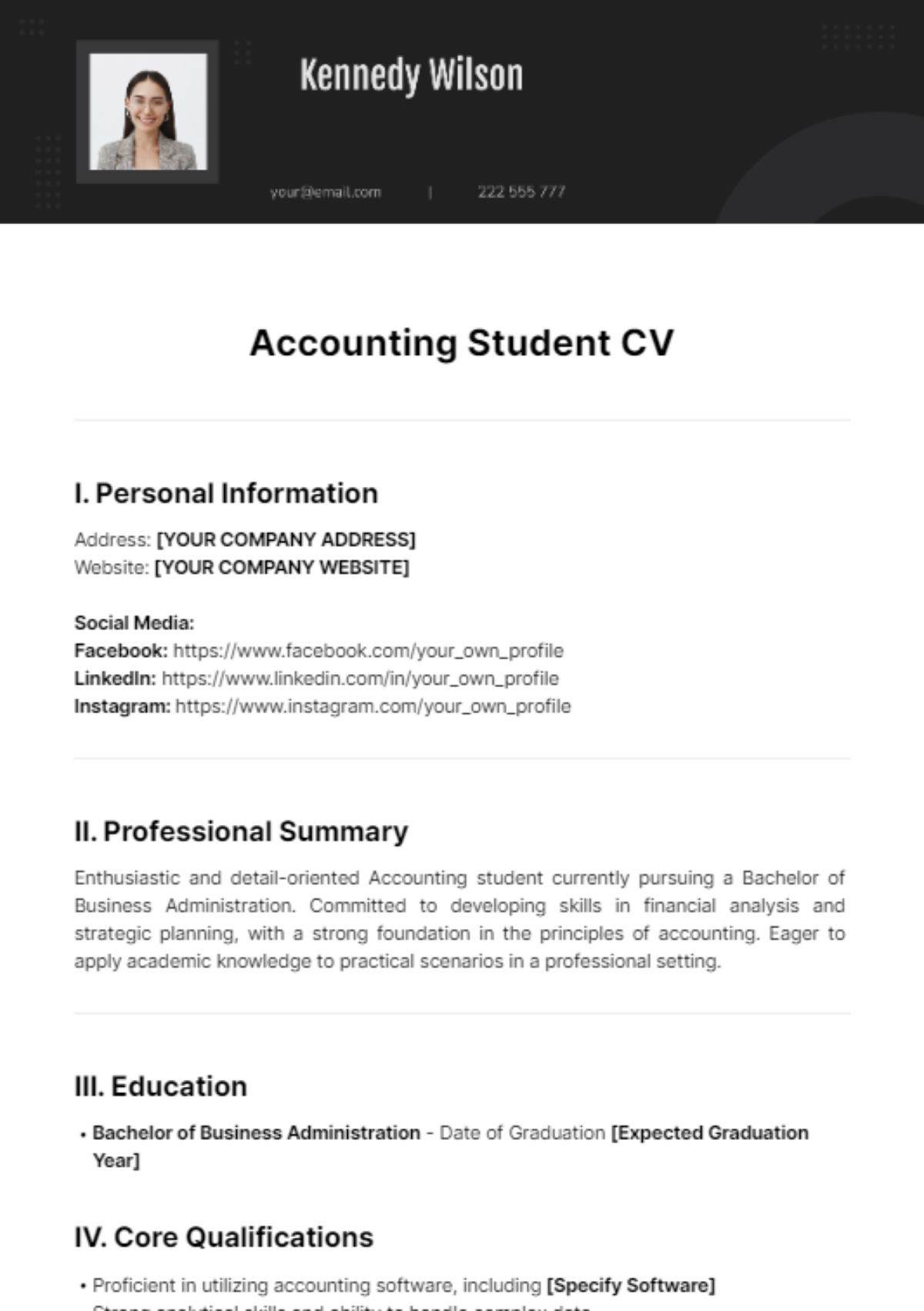 Accounting Student CV Template