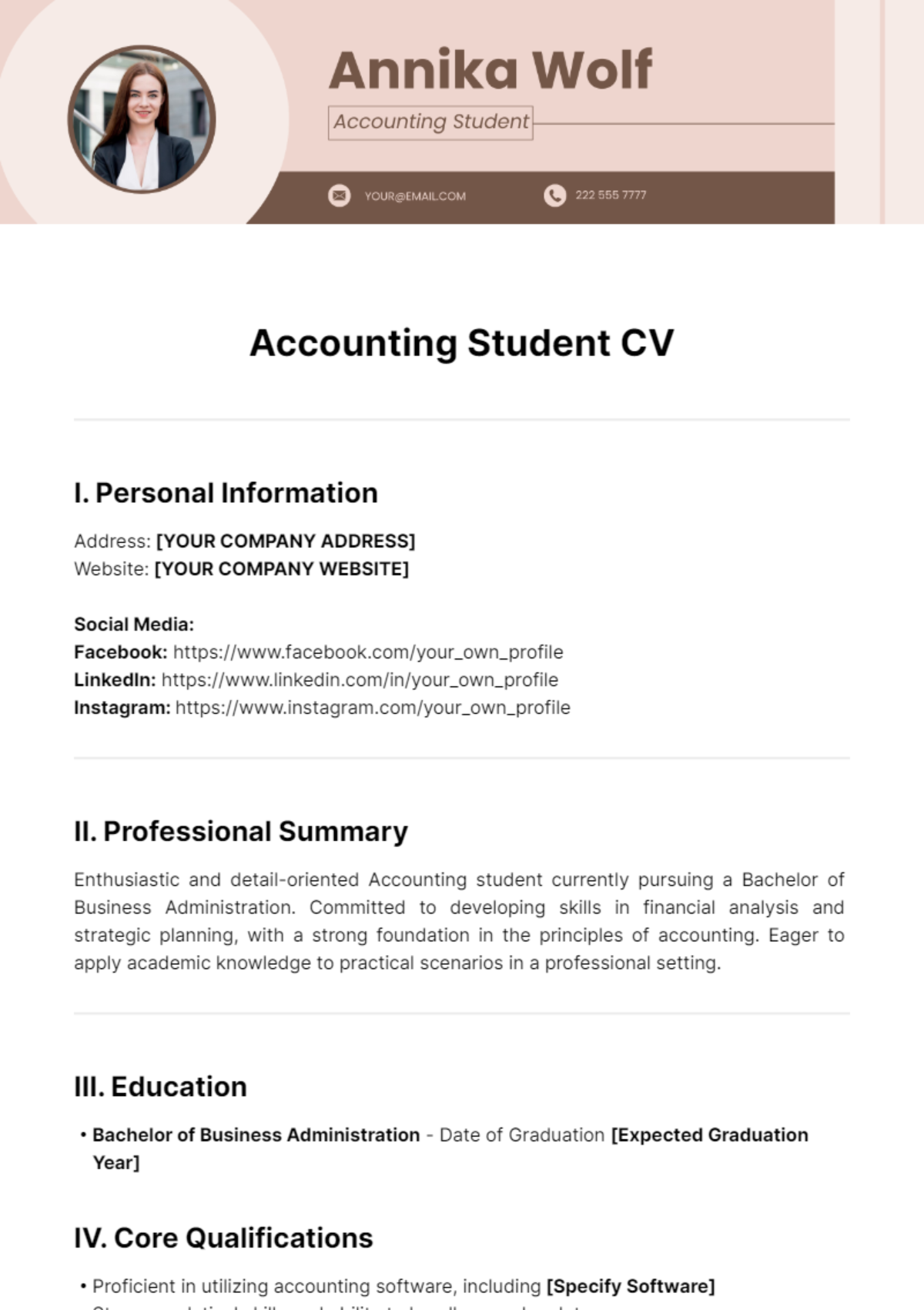 Free Accounting Student CV Template
