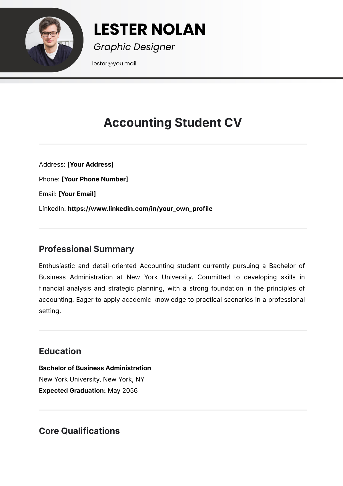 Free Accounting Student CV Template