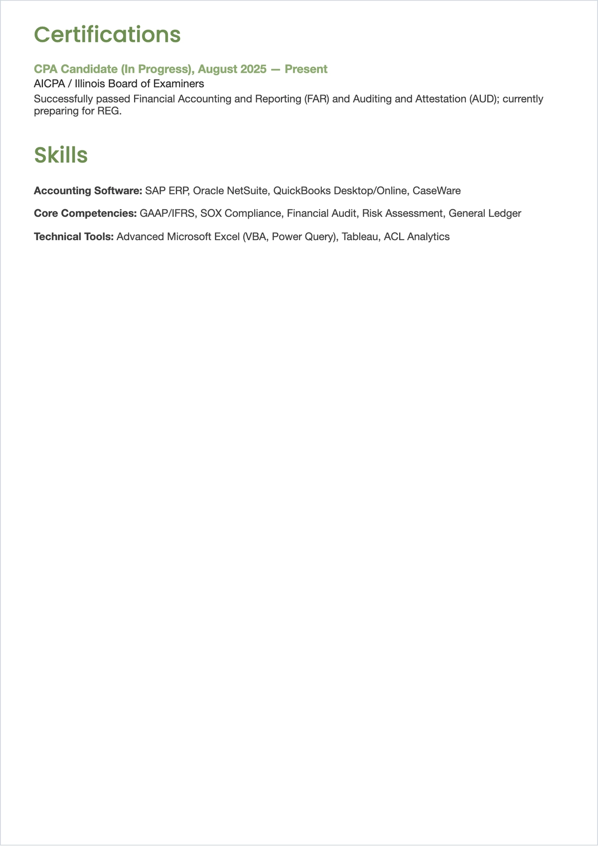 Free Accounting Student ATS CV Template, AI CV Builder