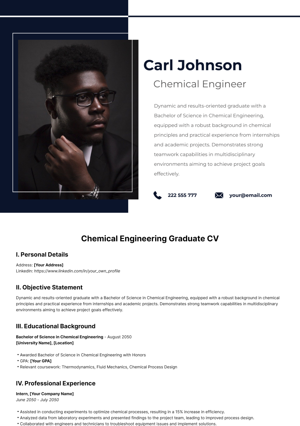 Chemical Engineering Graduate CV Template