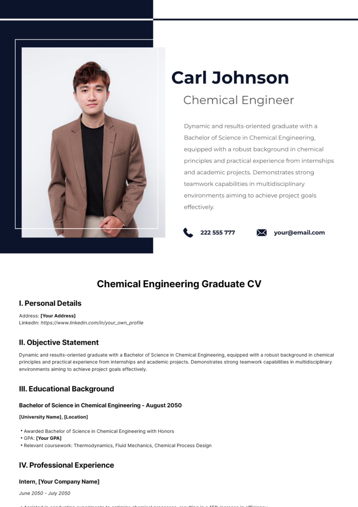 Free Chemical Engineering Graduate CV Template