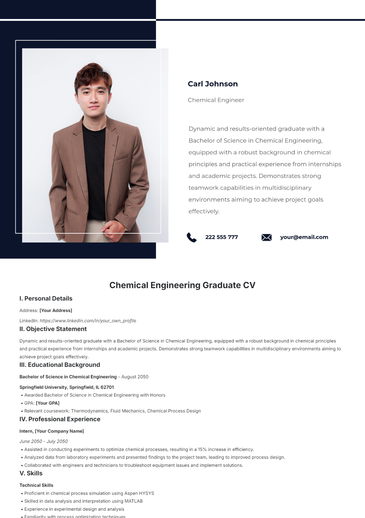 Chemical Engineering Graduate CV Template - Edit Online & Download